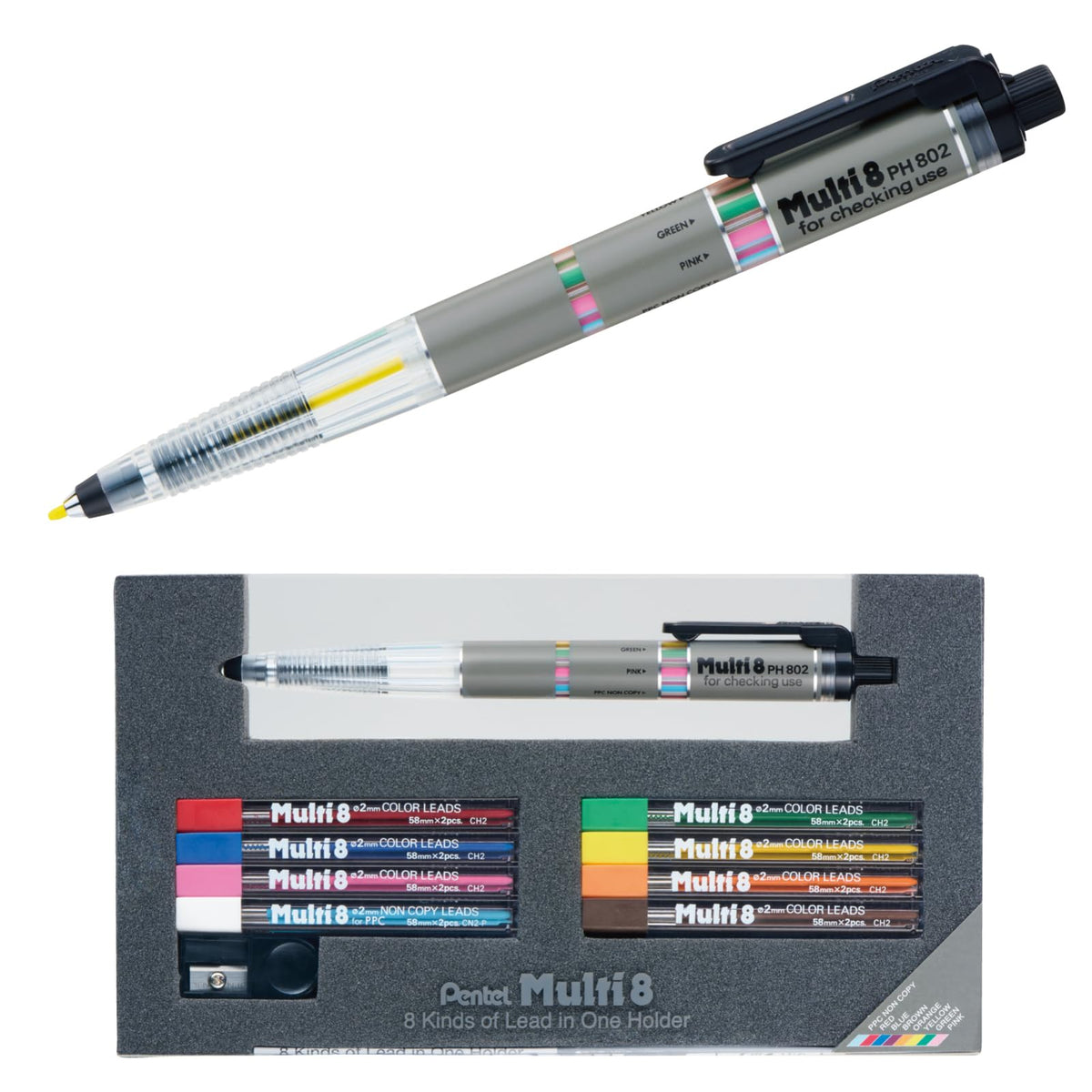 Pentel Pencil Lead Holder and Lead Set, Multi 8 Set (PH802ST)