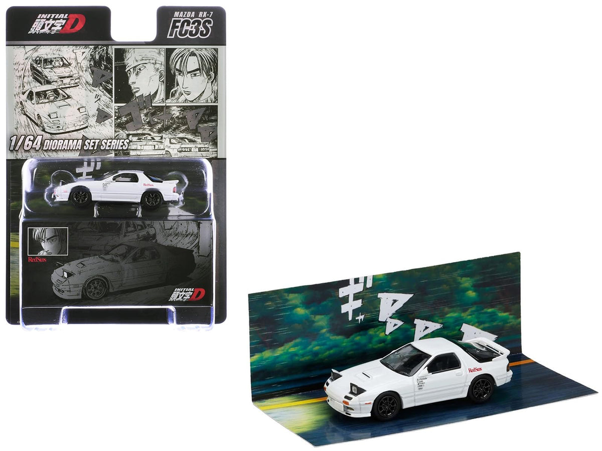 Hobby Japan HJDMD003B Initial D Die Cast Car & Diorama Set 1/64 Mazda RX-7 (FC3S) RedSuns/Initial D Takahashi Ryosuke VS Suto Kyoichi Finished Product