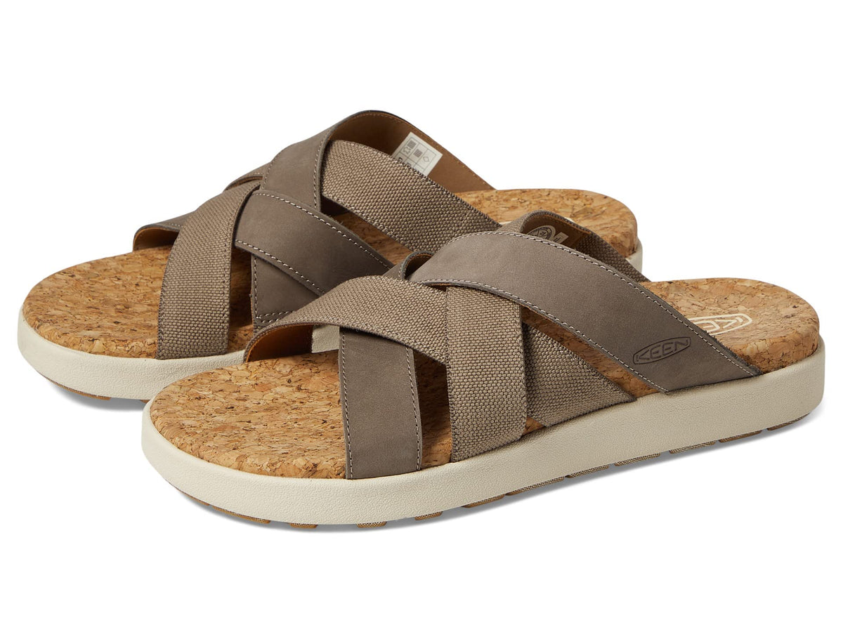 KEEN Women's Elle Mixed Slide Comfortable Casual Platform Sandals, Brindle/Birch, 6 Medium US