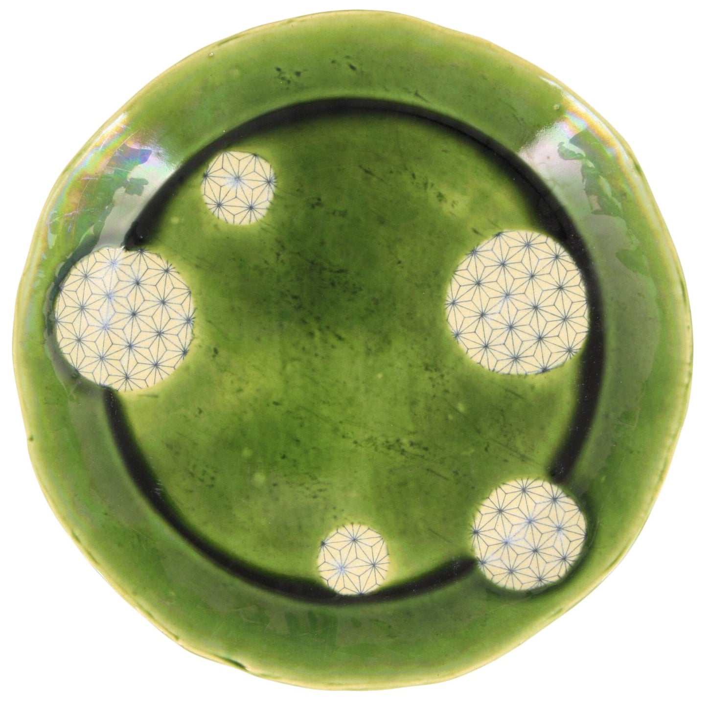うつわ魯庵 Seto Ware 027-0011 Gofu Kiln 8 inch Plate, Large Plate, Diameter 9.4 inches (24 cm), Oribe Green, Linanoha, Made in Japan