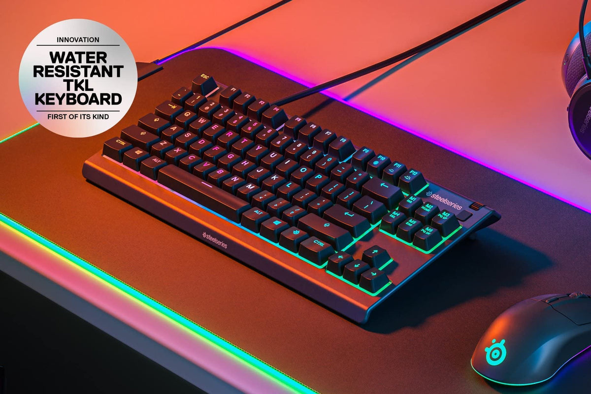 SteelSeries Apex 3 TKL Gaming Keyboard, No Numeric Keypad, Wired, Japanese Layout, Silent Switch, IP32 Splashproof, Supports 24 Keys Simultaneous Pressing, Black
