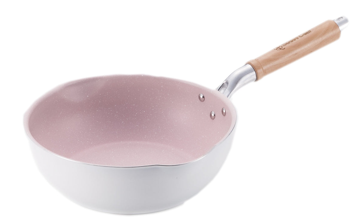 アピデ Apide Sweet Leaf SWL-PM24DF 1155-019 Lightweight Deep Frying Pan, 9.4 inches (24 cm), Pink