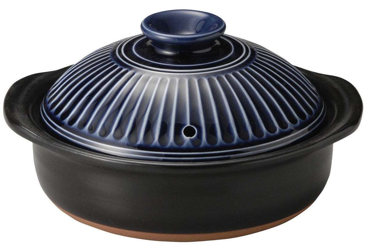 Ginpo Pottery Chrysanthemum Flower Earthenware Banko Ware (No. 6 / Lapis/Single Person/Single Pot) "Next Generation Earthenpot to Decorate Your Table" Stylish, Direct Fire