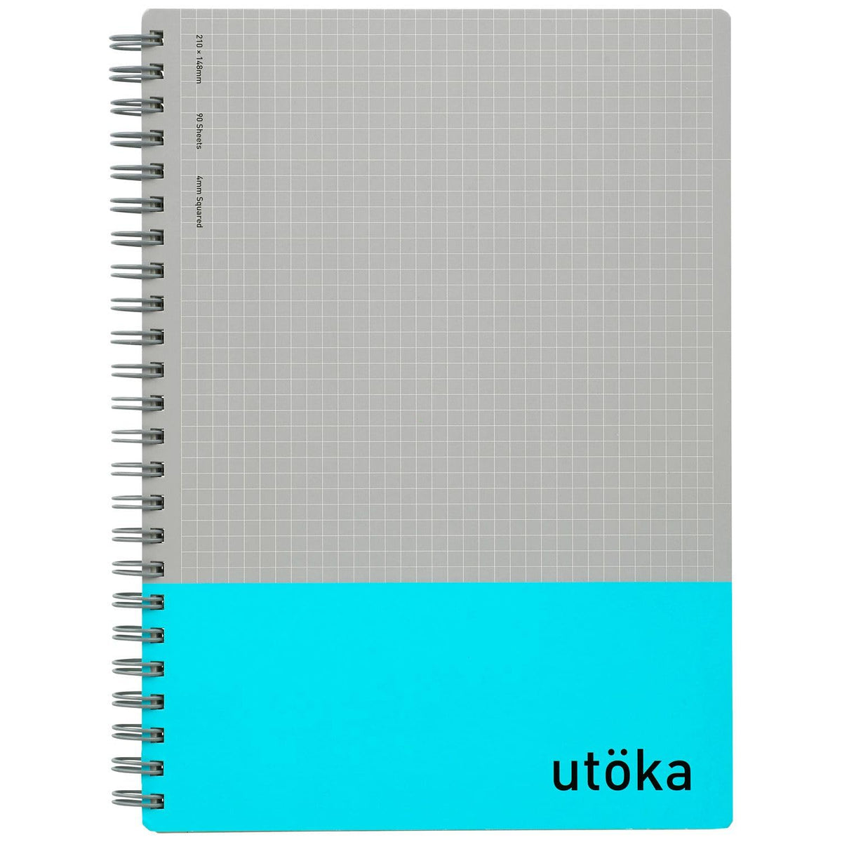 Maruman Utoka Grid Notebook- A5, 5.83" x 8.27", 90 Sheets / 180 Pages, 4mm Graph Paper Journal, Durable Twin Wire-bound Spiral, Flexible Cover, Light Blue, Made in Japan