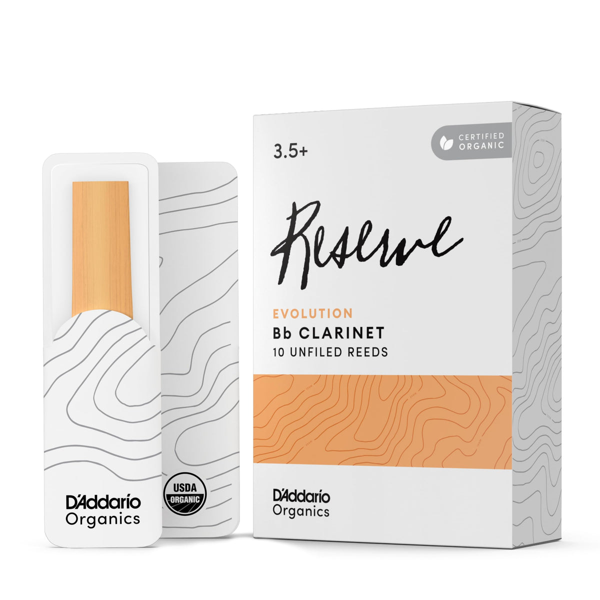 D'Addario Organic Reserve Evolution Bb Clarinet Reeds - Reeds for Clarinet - Individually Sealed - 3.5+ Strength, 10 Pack