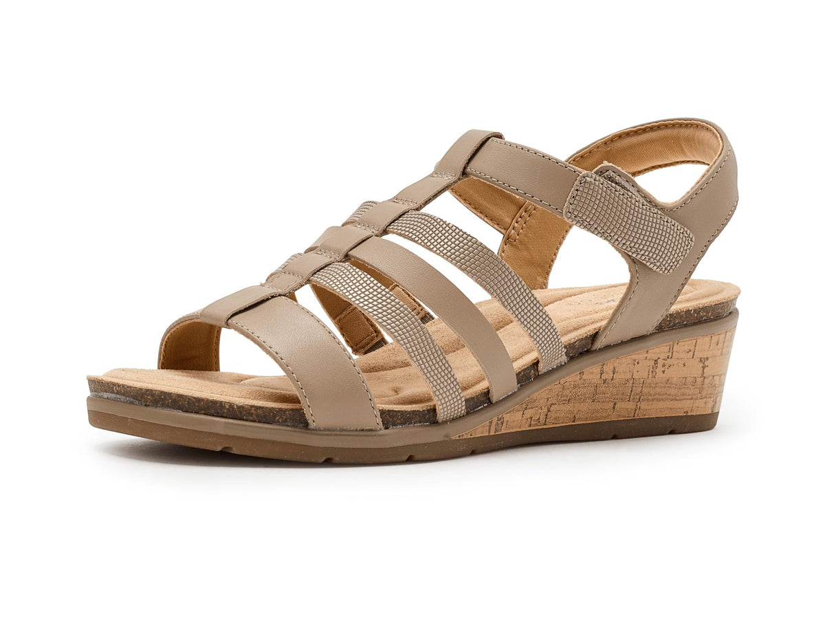 Clarks Women's Kacha Step Wedge Sandal, Taupe Leather, 8