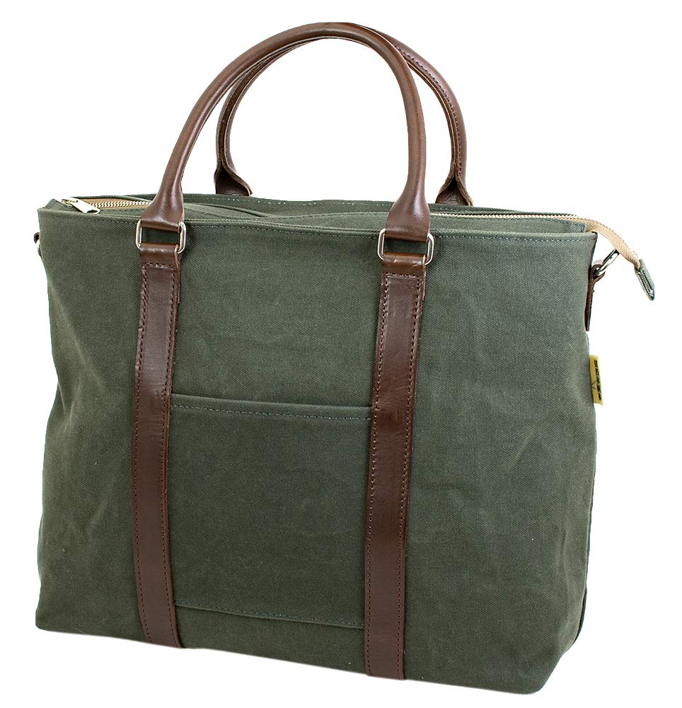 2 Way Cotton Canvas Leather Tote Bag Moss Green For All Purpose Use (Moss Green)