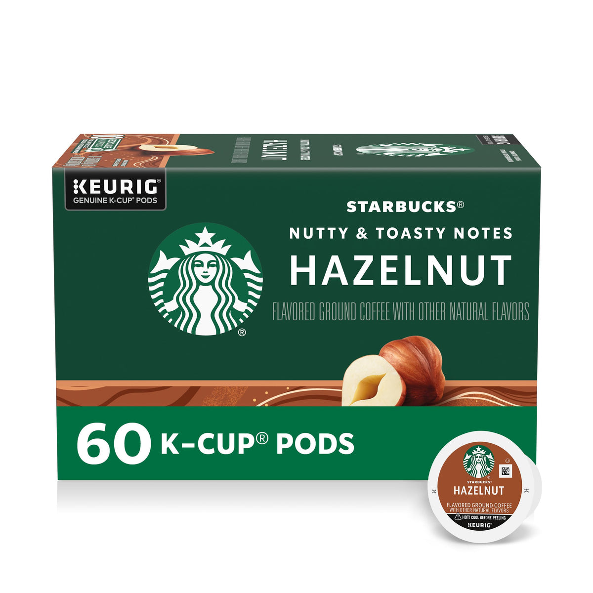 Starbucks K-Cup Coffee Pods, Flavored Hot or Iced Coffee, Hazelnut, 60 Keurig Pods