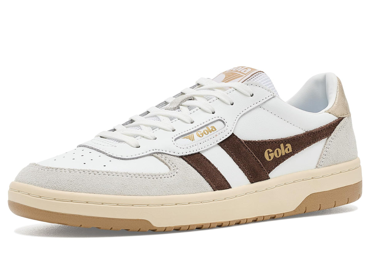 Gola Womens Hawk, White/Dark Brown/Gold, 7.5, Medium