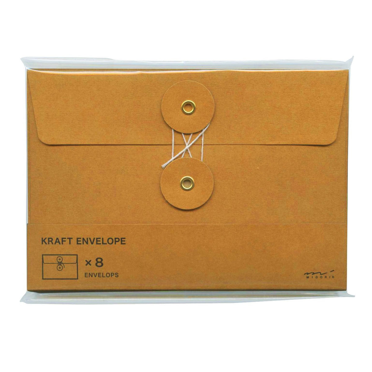 Midori 85673006 Kraft Envelopes, M, Horizontal, With String, Orange, Pack of 8