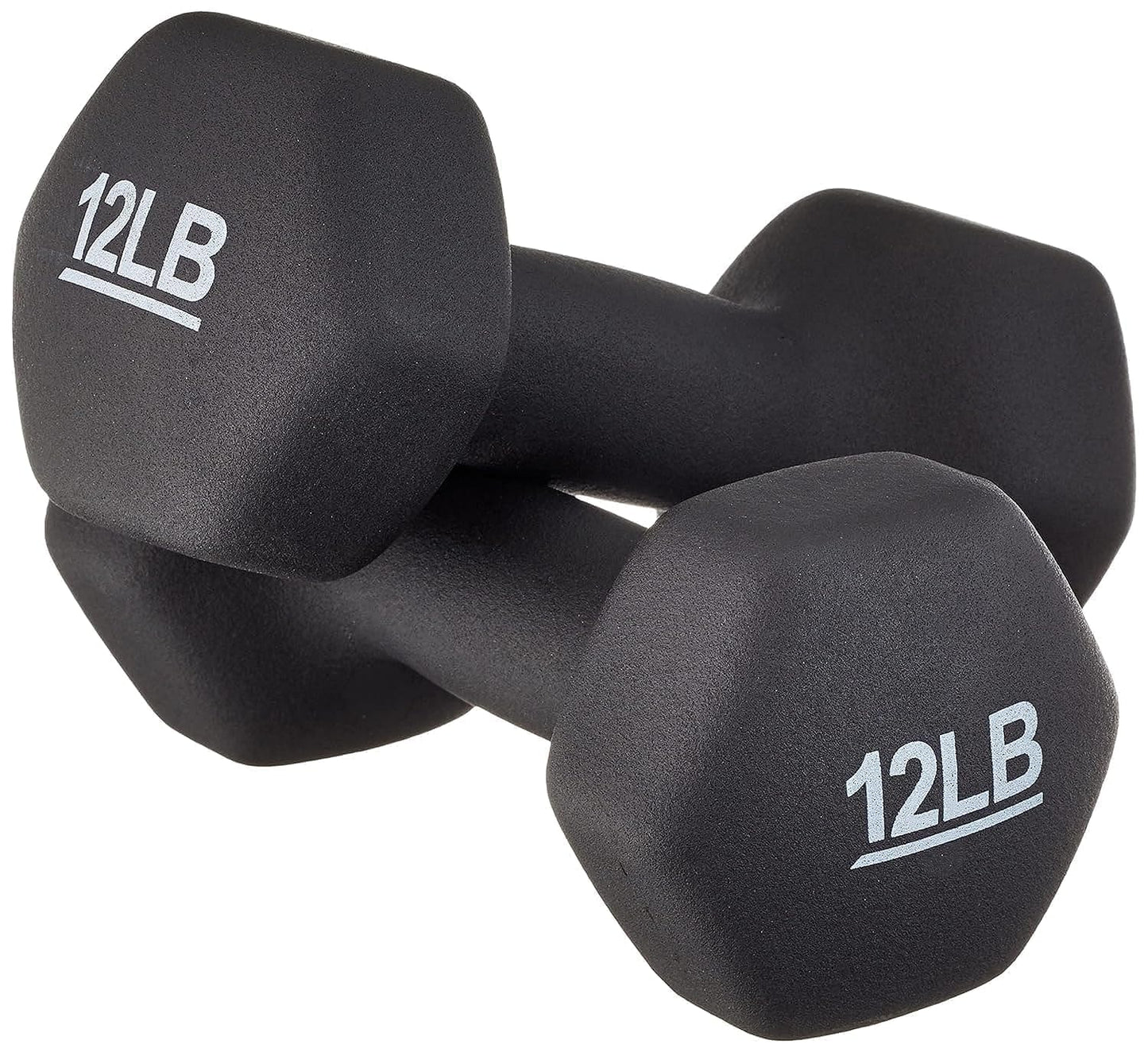 Amazon Basics Neoprene Dumbbell Hand Weights, Easy to Hold, 12 Pounds, Black, Pair