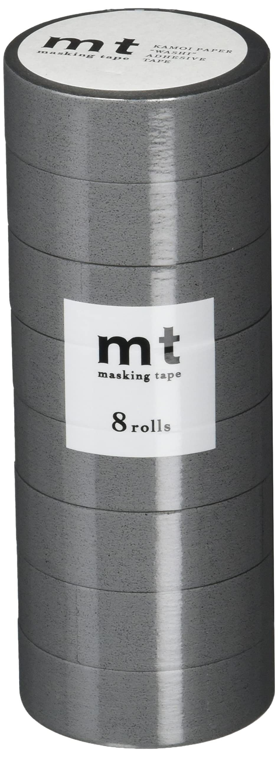mt MT08P405R Masking Tape, 8 Pieces, Matte Gray, Width 0.6 inches (15 mm) x 23.2 ft (7 m), Pack of 8 Rolls of Same Color, Matte Gray