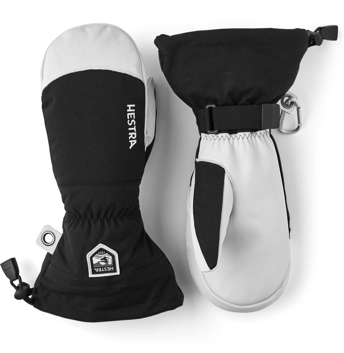 Hestra Mens and Womes Ski Gloves: Army Leather Wind-Proof Water Resistant Winter Mitten, Black, 7