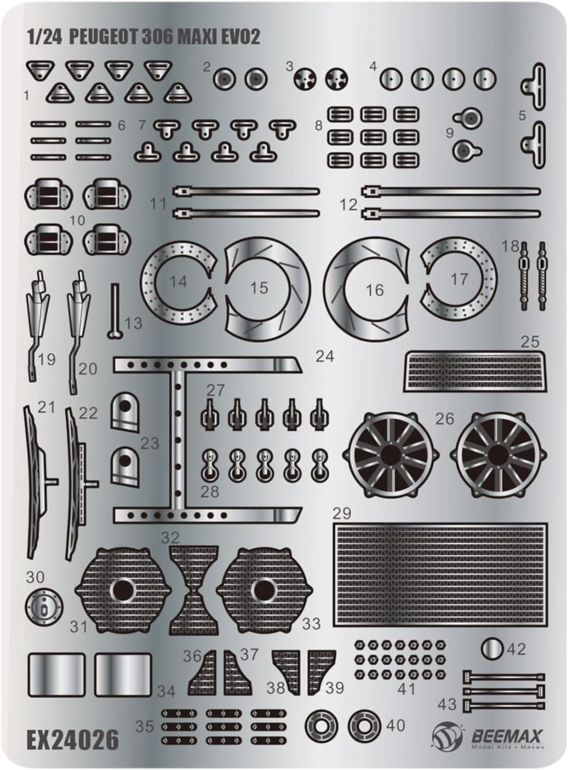 Platz BEEMAX 1/24 Peugeot 306 Maxi EVO2 1988 Monte Carlo Rally Class Winner Detail Updated Part for Platz BEEMAX EX24026 (Vehicle)
