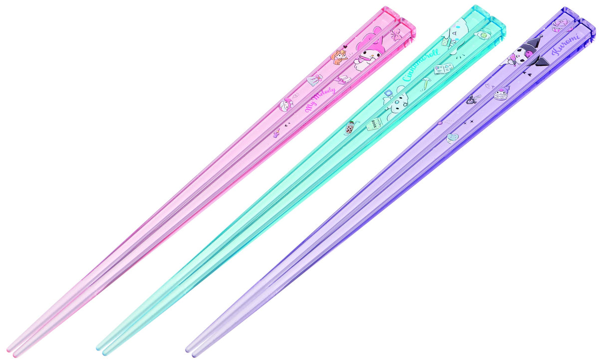 Skater Acrylic Chopstick Set, 3-Piece – Sanrio Characters Kuromi, My Melody & Cinnamoroll – Durable, Lightweight, and Adorable Design