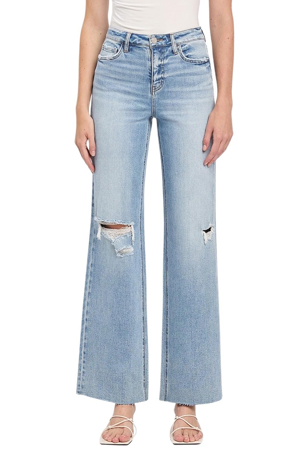 VERVET Women's Olivia High Rise Raw Hem Wide Leg Jeans (Refulgent, 26)