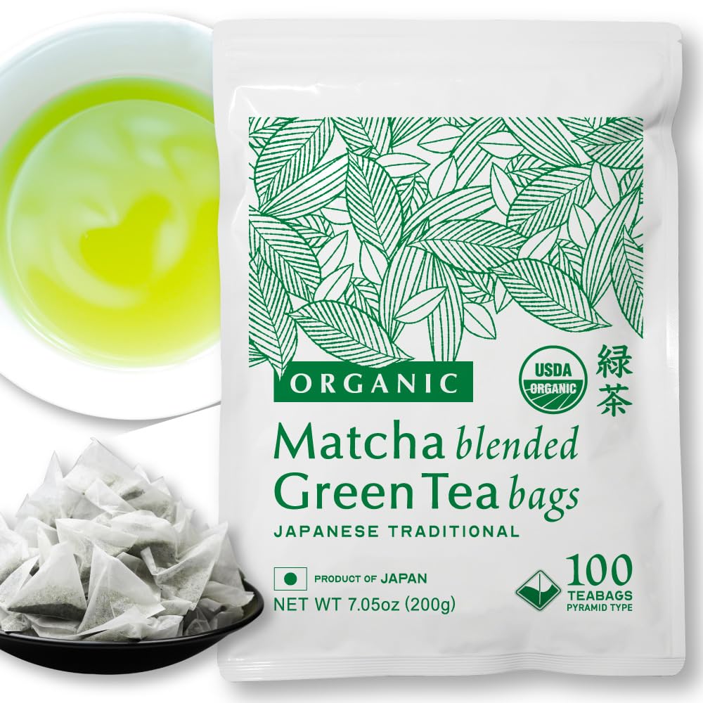 NAKANE TEA INC. Organic Matcha Blended Japanese Green Tea Bags, 100 Count – Grown in Japan, USDA Organic