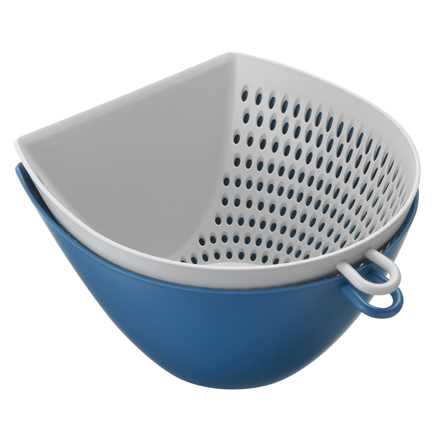 Akebono Sangyo MZ-3527 Colander Bowl Set, Blue, Large, Made in Japan, Quickly Scoops and Moves Food Without Spilling, Even When Exposed to Running Water, Scale Included, Hanging Hook, Microwave Safe,