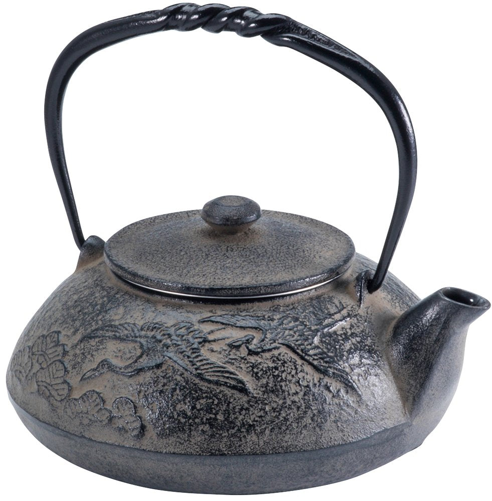 Ikenaga IronWorks Iron Teapot, 0.2 gal (0.55 L), Nanbu Ironware Pine Cranes, Made in Japan