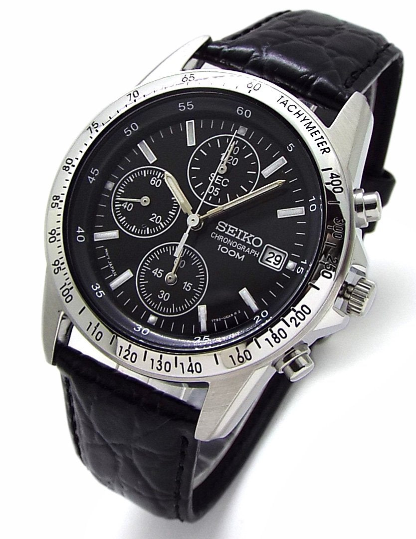 SEIKO SND367P1 Chronograph Wristwatch Genuine Leather Strap Set Domestic Seiko Genuine Distribution Product Black
