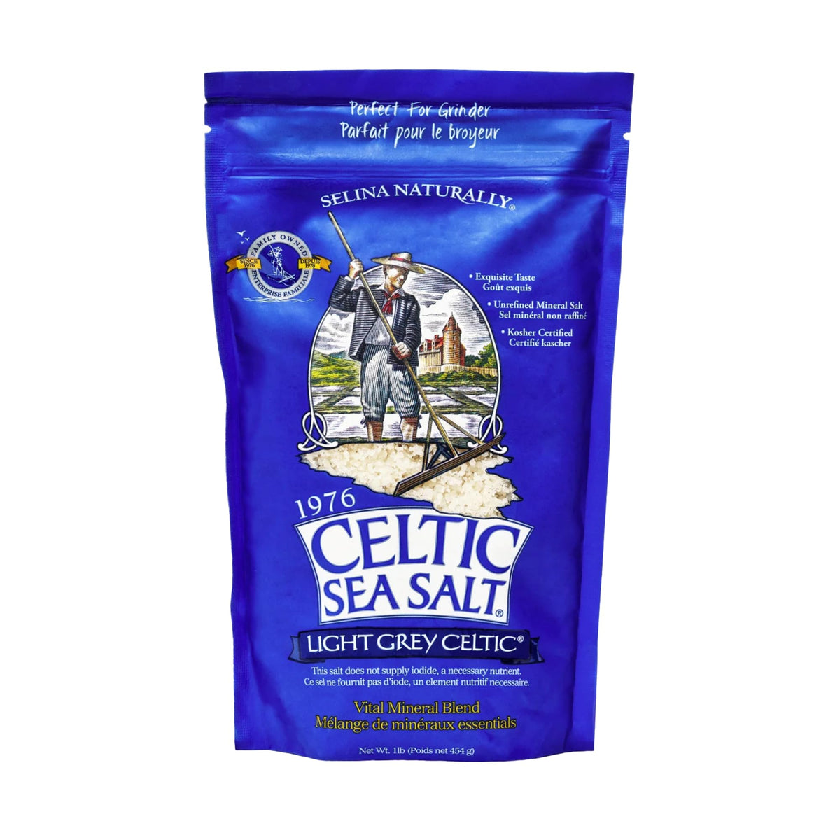 Celtic Sea Salt Light Grey Coarse – Unrefined Mineral Salt, 70+ Trace Minerals, Sustainably Harvested, GMP Certified – Cooking, Finishing, Hydration, Grinder Use – 1 lb Resealable Bag