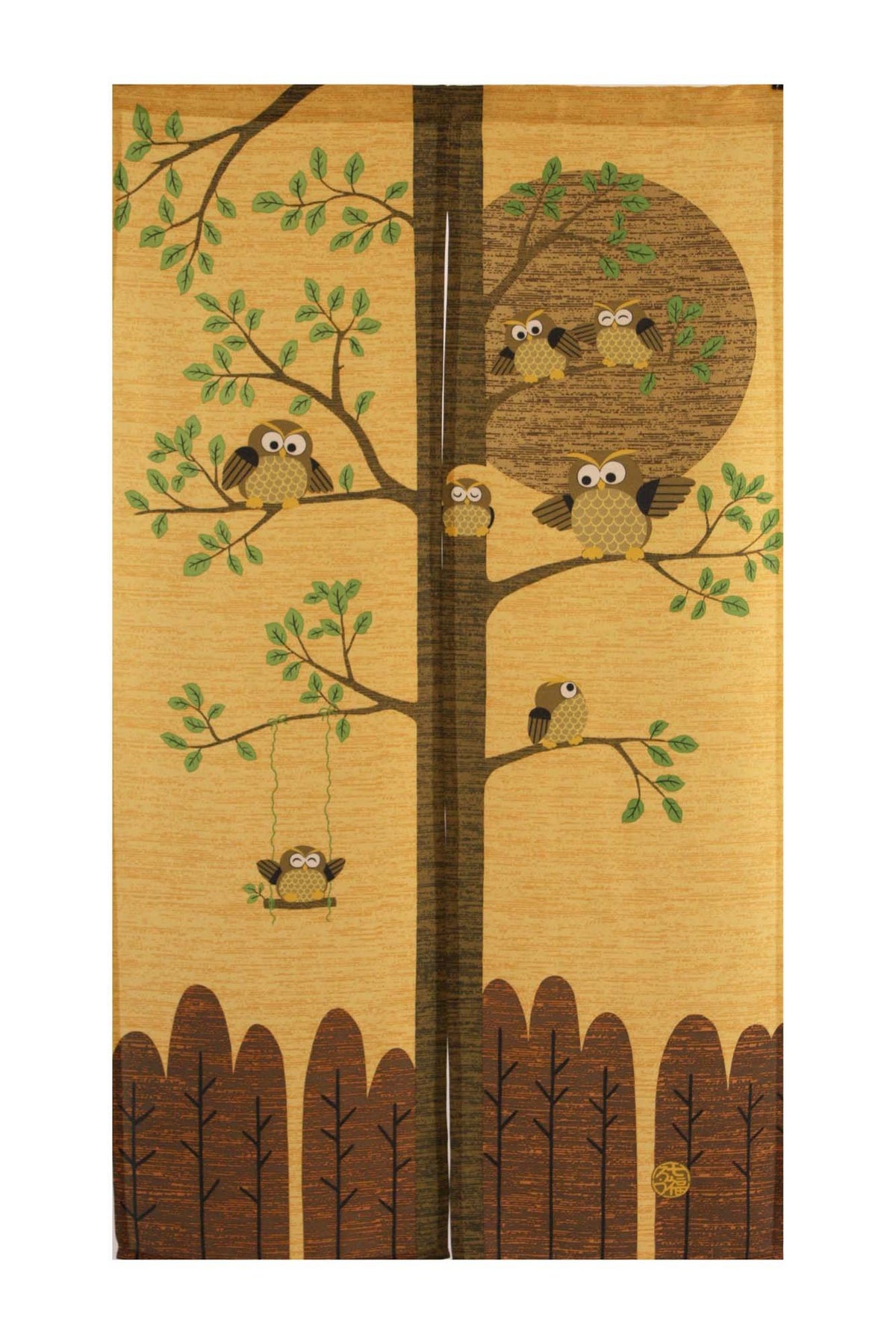 Noren Japanese Doorway Curtain 85x150cm Polyester Yellow Gold Lucky with Money Owl by Narumi Noren