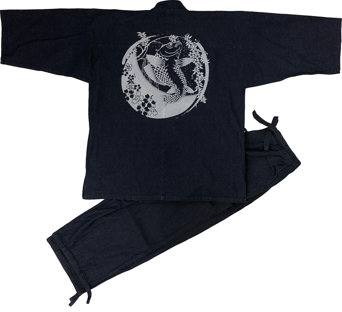 Edoten Men's Japan Denim Samue Pattern printed XL.Navy Carp and Weeping Cherry 126
