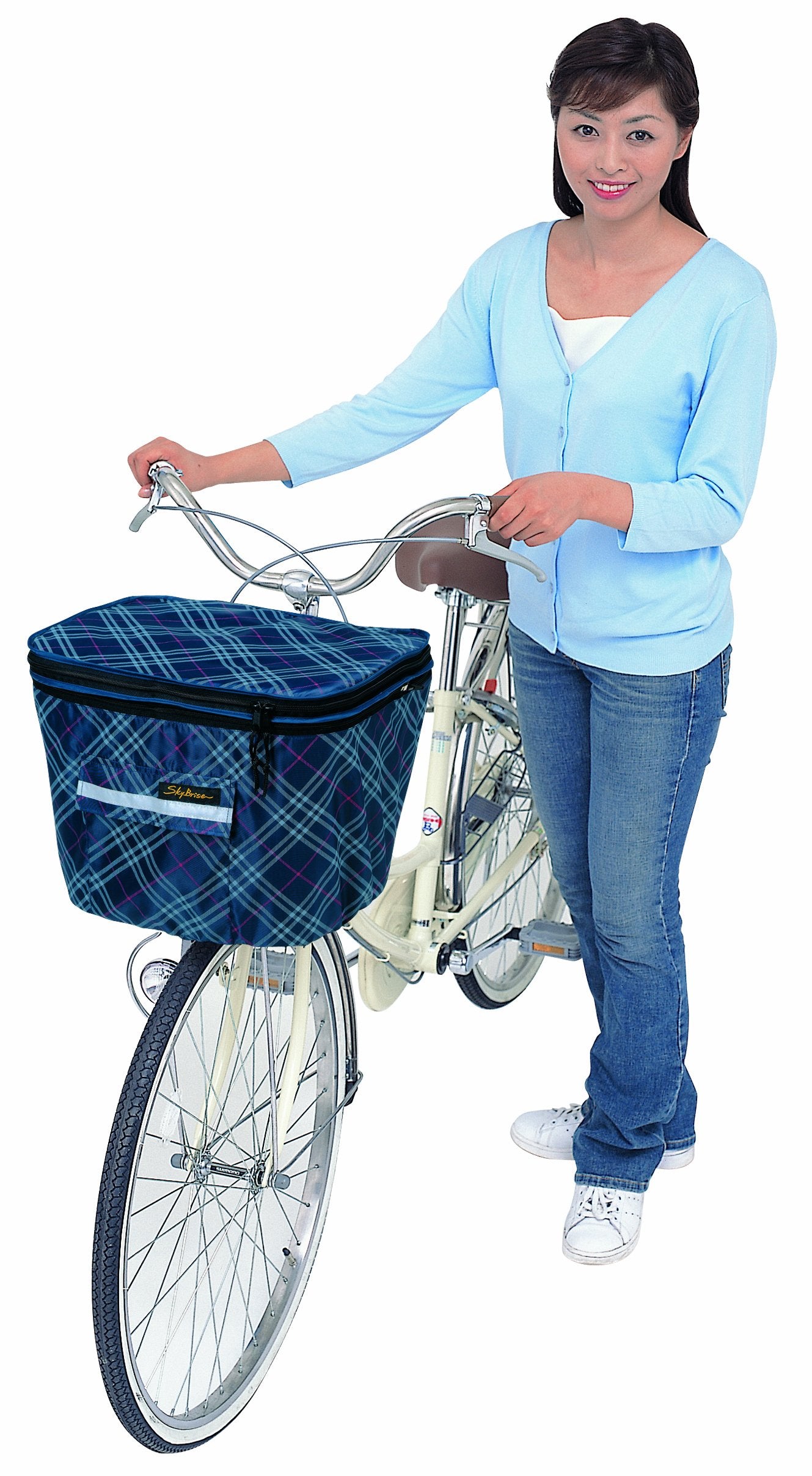 Kawasumi Seisakusho 21062 Front Basket Cover, 2-Tier Type, Navy Check (Front Opening)