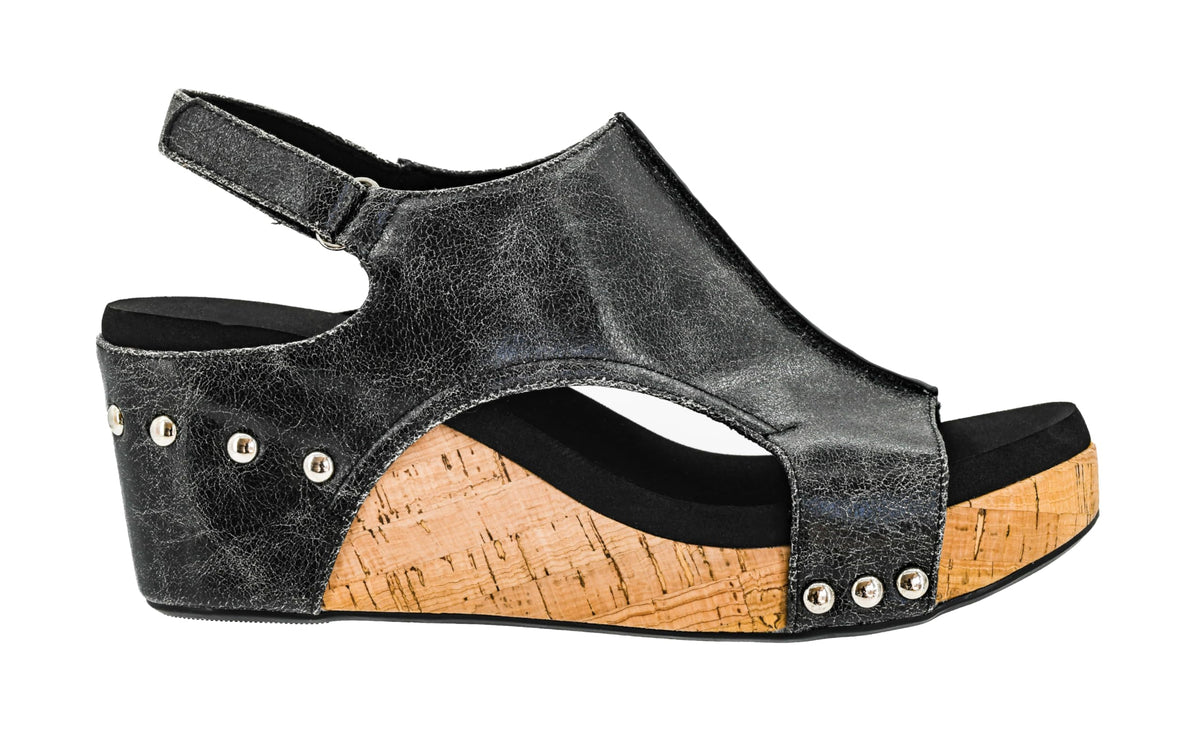 Corkys Footwear Womens Carley Wedges, Featuring Corkys EVA Foam Cushioned Insoles, A 2.5 Inch Heel, Lightweight For All Day Wear, And Hook And Loop Closure - Black Crackle, Size 10