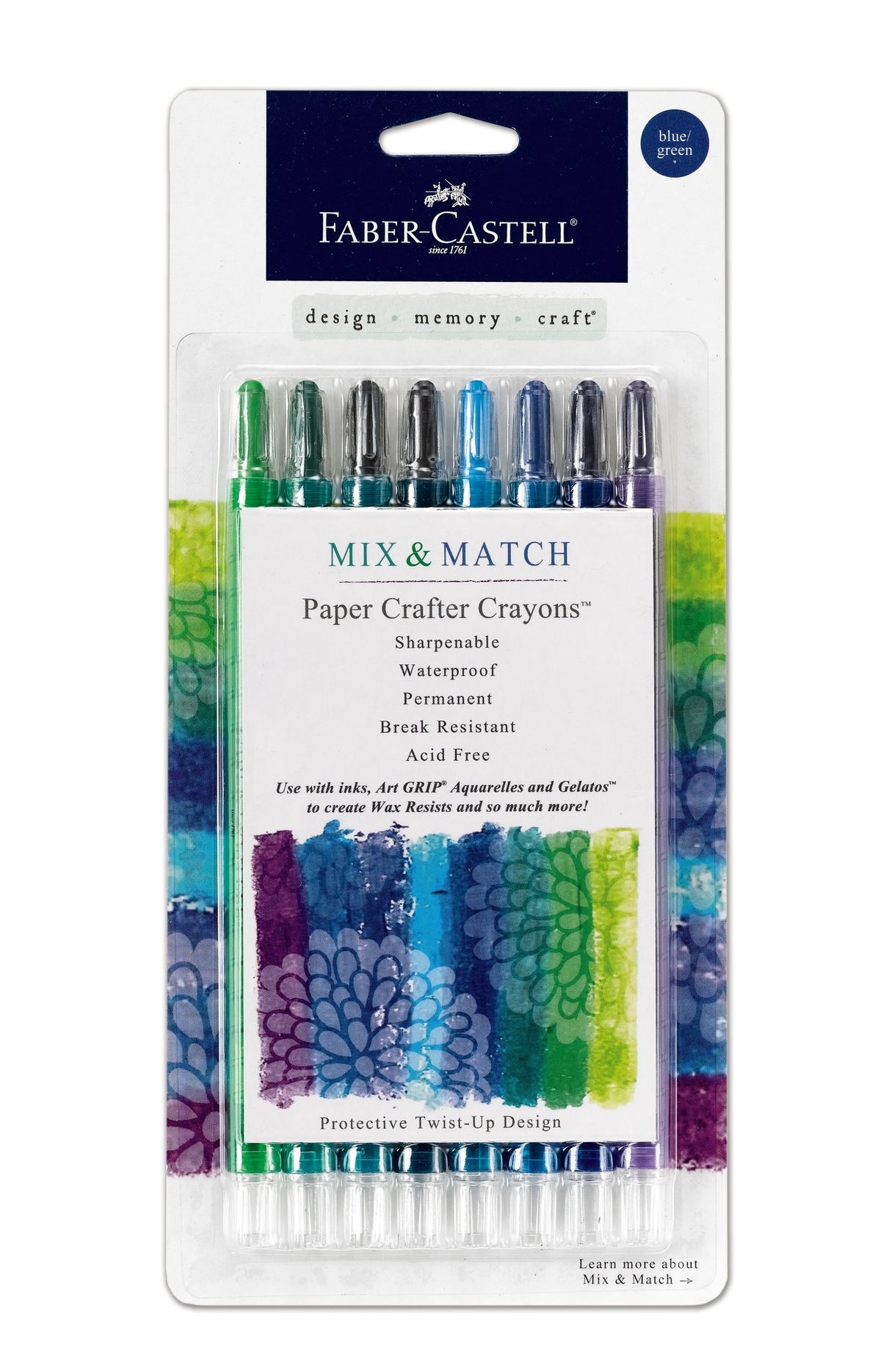 Faber-Castell Paper Crafter Crayons - 8 Count - Blue and Green Colors