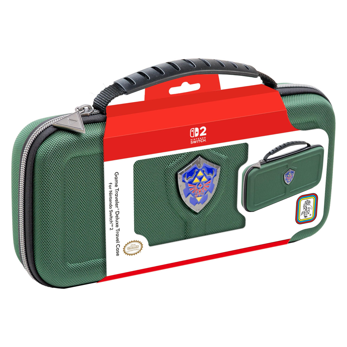 R.D.S. INDUSTRIES, INC. – Game Traveler Deluxe Licensed Travel Case Designed for Nintendo Switch, Nintendo Switch 2, OLED, Zelda Hylian Shield, Green (HS12GRN)
