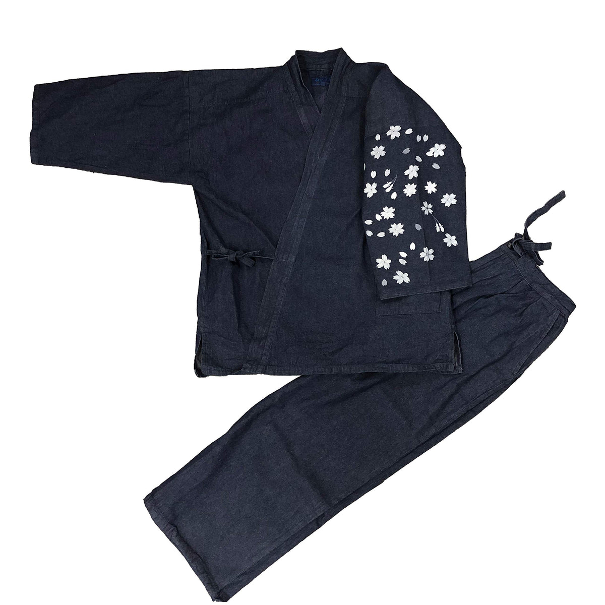 Edoten Men's Japan Denim Samue Pattern printed M.Navy Sakura Whit coler with Left sleeve 113.
