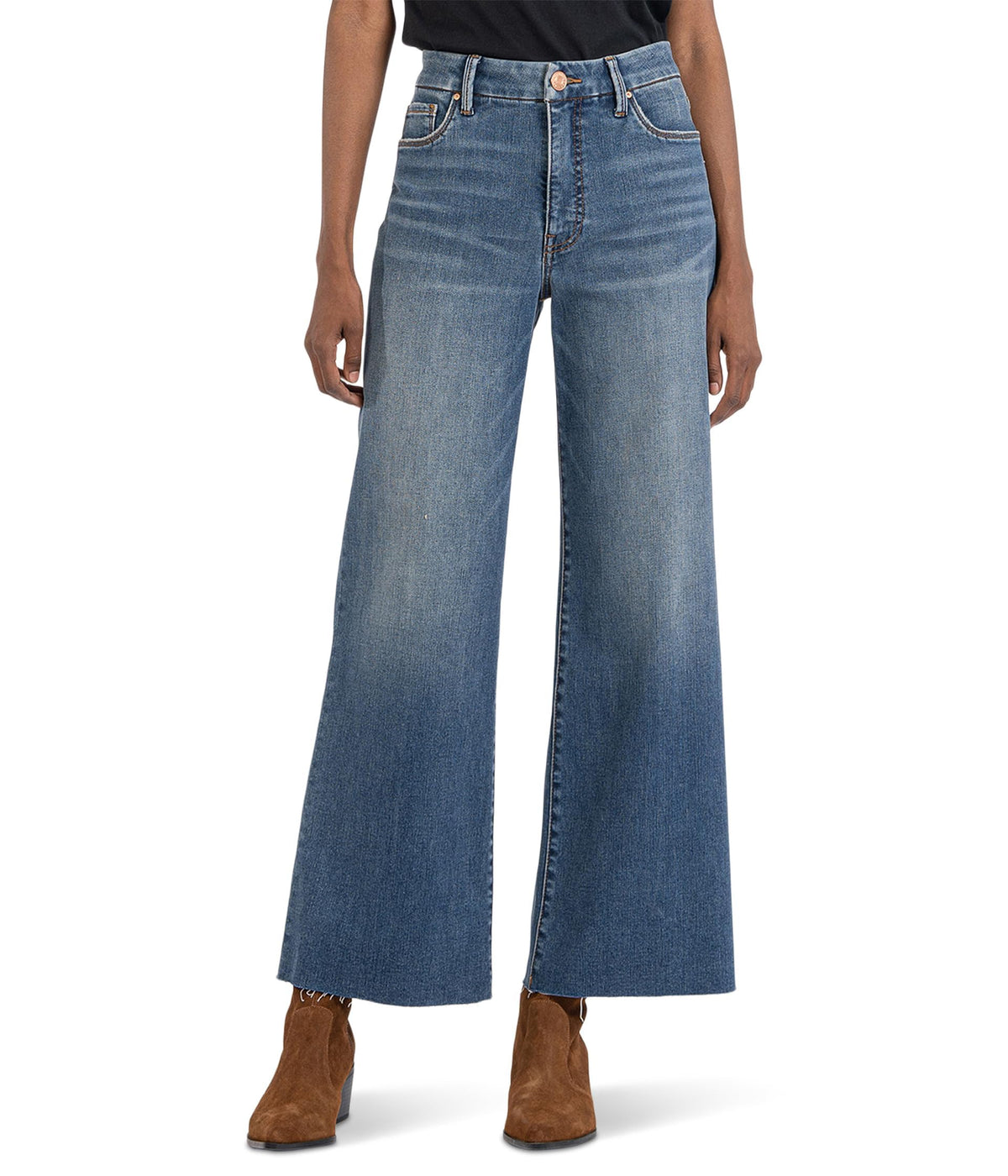 KUT from the Kloth Meg High-Rise Fab Ab Wide Leg Raw Hem in Milestone Milestone 12