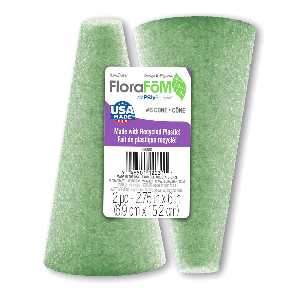 FloraCraft FloraFōM 2 Piece Cone 2.75 Inch x 6 Inch Green
