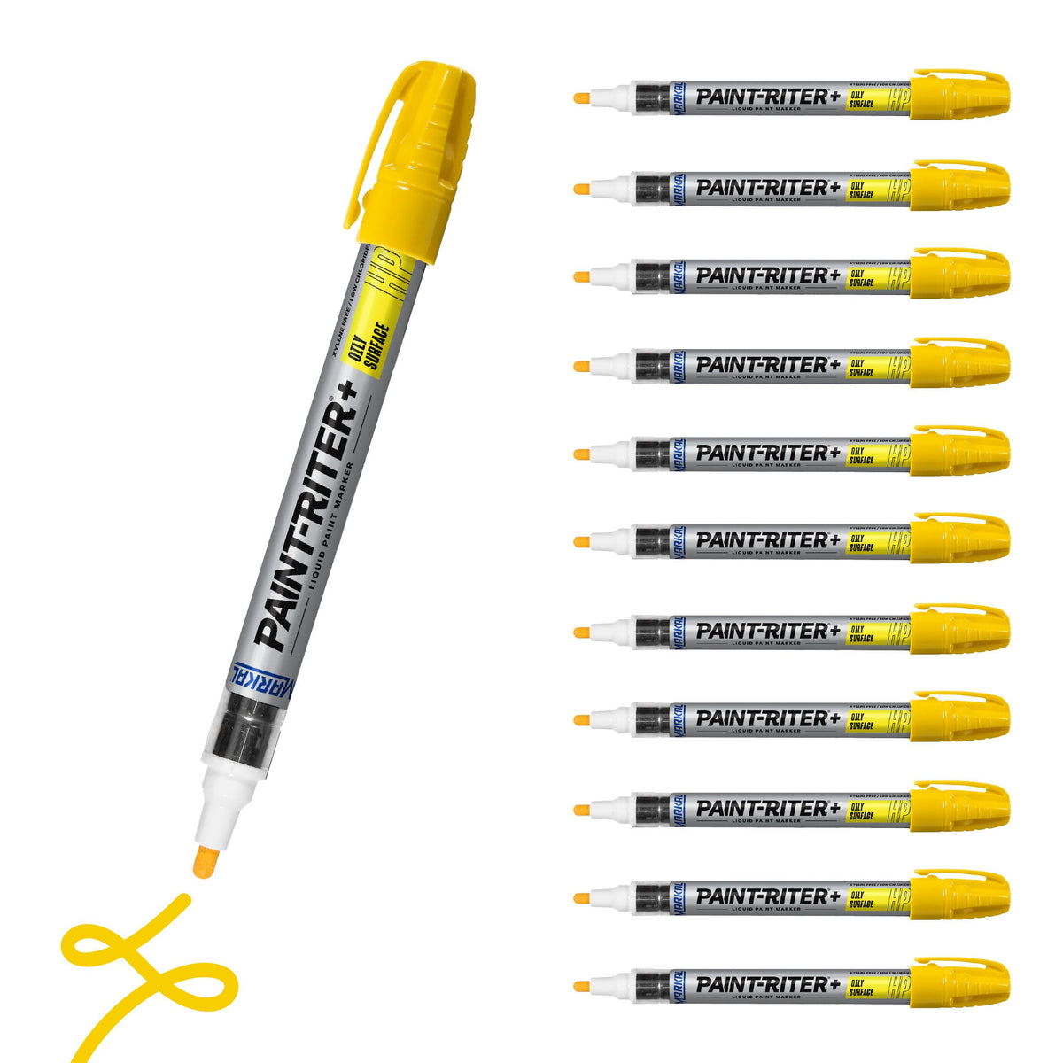 Markal 96961 Paint-Riter+ Oily Surface Liquid Paint Marker, Versatile Surface Compatibility, Bold Mark Size 1.8", Yellow 12-Pack