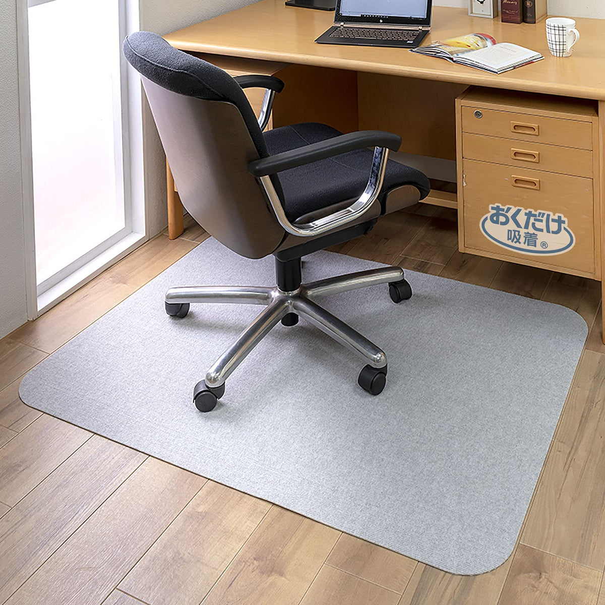 Sanko KQ-76 Chair Mat, Stays in Place, Gaming, Desk Mat, Floor Protection, Anti-Slip, Just Stick, 35.4 x 47.2 inches (90 x 120 cm), Light Gray, Made in Japan