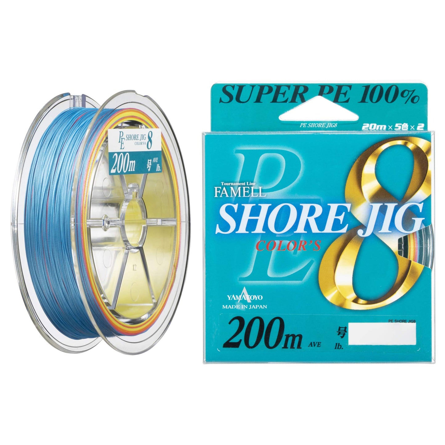 YAMATOYO PE Line PE Shore Jig 8, 656.2 ft (200 m), No. 1.5, 27 lbs, 8 Pieces, 5 Colors