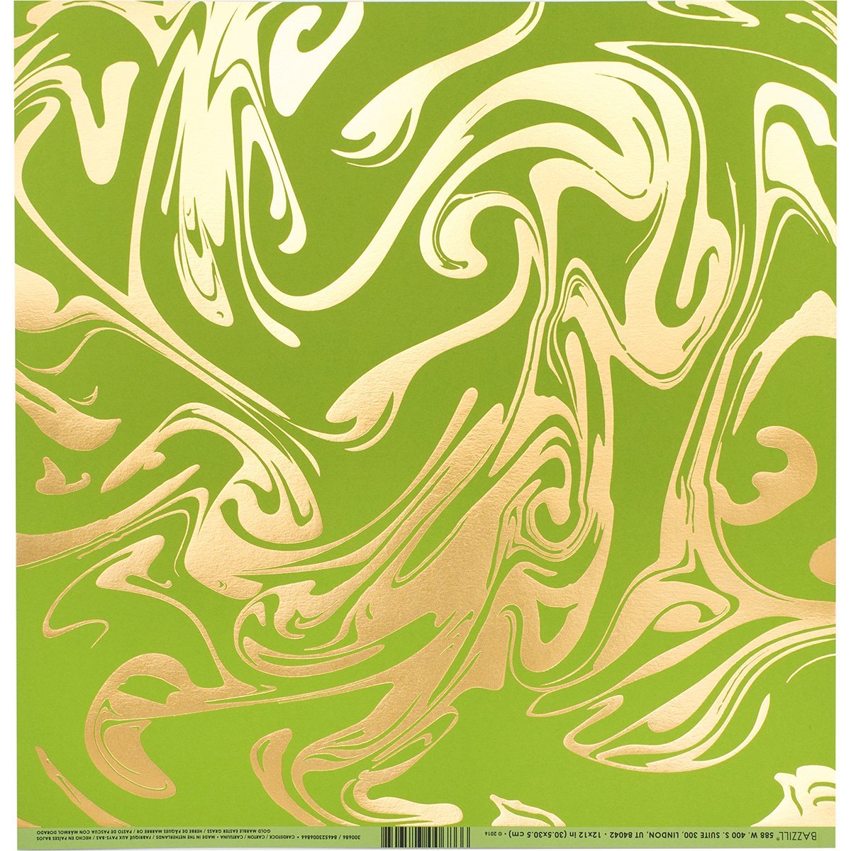 Bazzill Foiled Pattern Cardstock 12"X12"-Marble W/Gold, Easter Grass