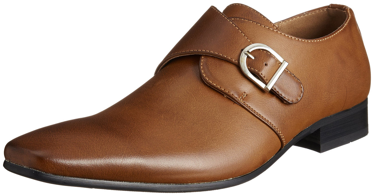 MM/ONE Men's Monkstrap Oxford Shoes Plain Toe Low Cut Shoes Brown 40 EU (US Men's 8 M)