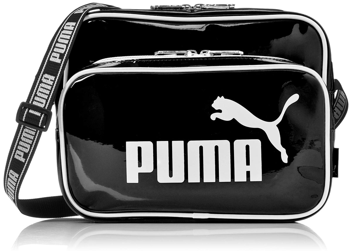 PUMA J20072 ECLA Horizontal Enamel Mini Shoulder Bag, Ella Enamel Mini Shoulder Bag, Horizontal Type, Black White
