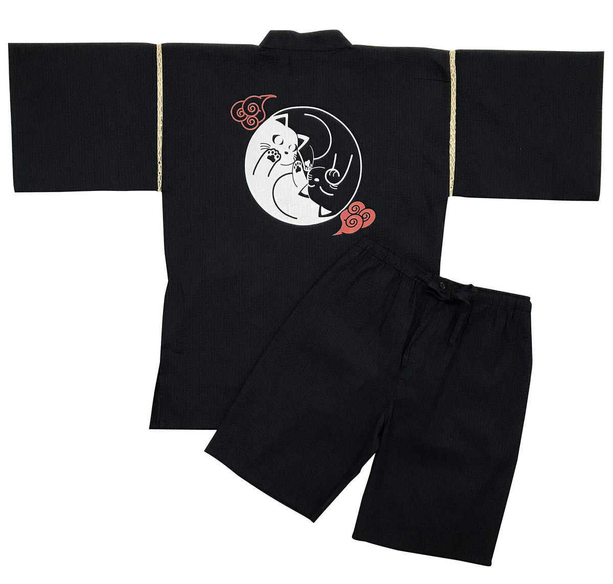 Edoten Japan 100% Cotton Jimbei Original Printing Yin-Yang Cat Navy M