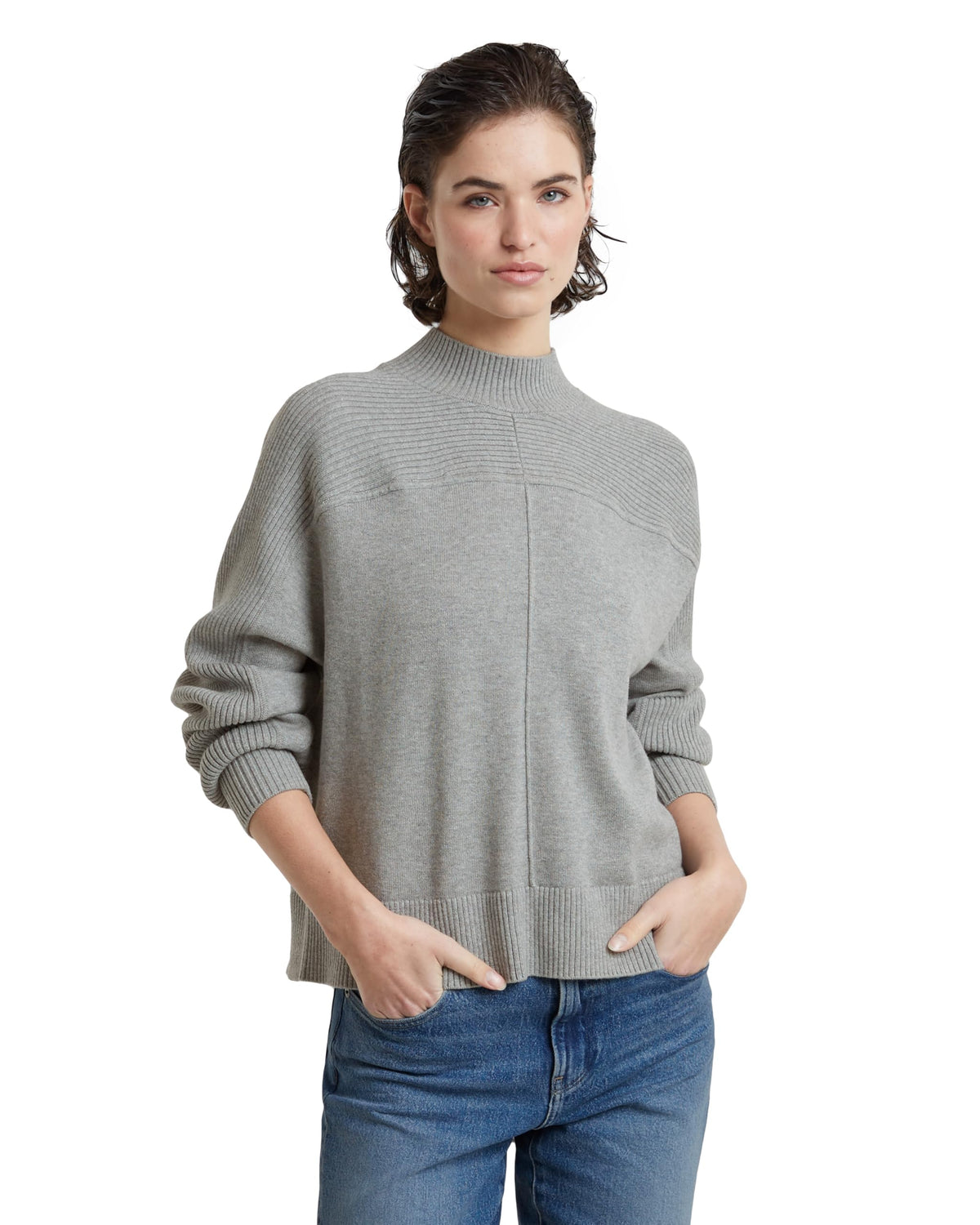 G-STAR Raw - Womens Boxy Mock Jumper Sweater, Color Grey Alloy HTR, Size: Small