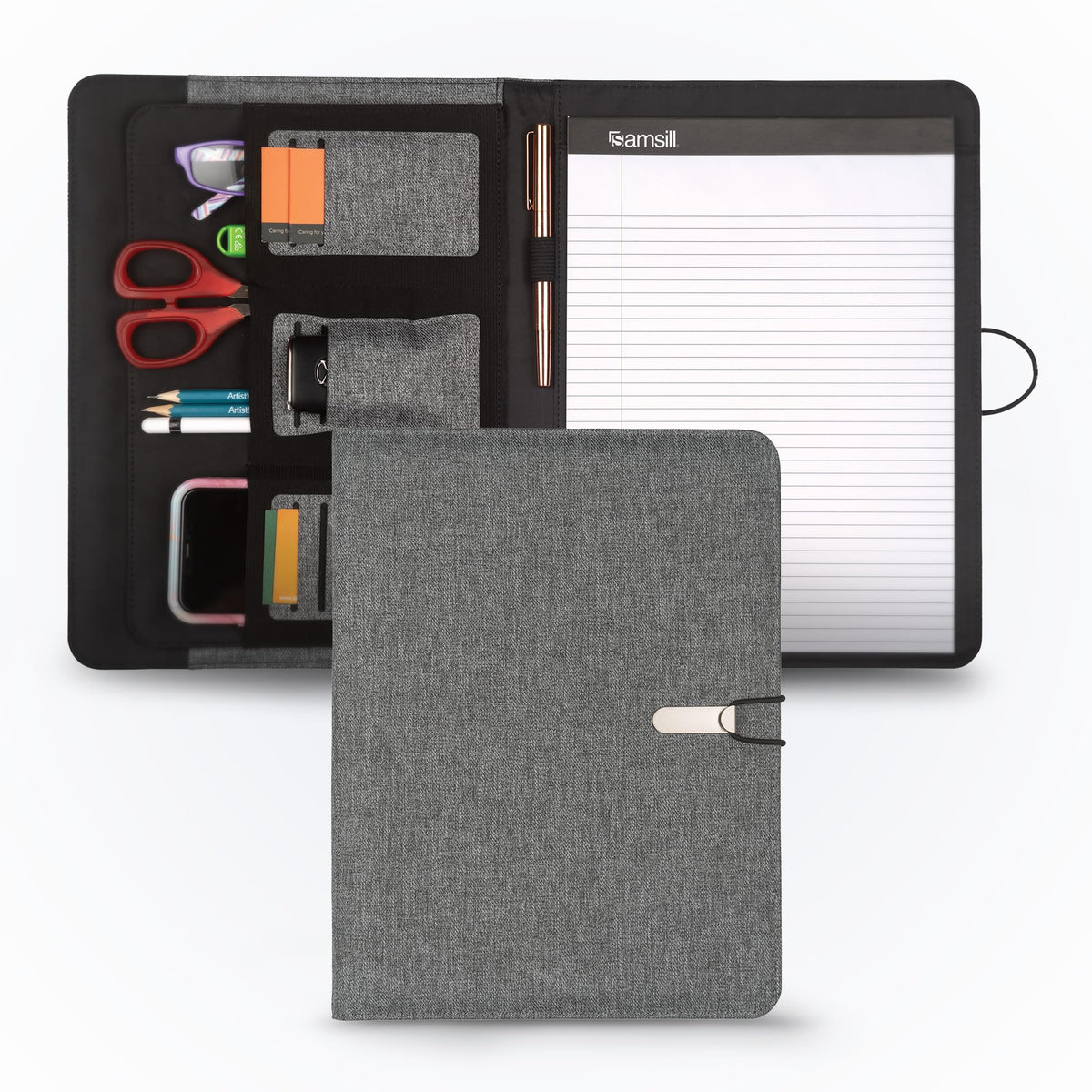 Samsill Professional Padfolio, Recycled Water Bottle Material, rPET, Business Portfolio for Men and Women, with 8.5 x 11 Writing Pad, Contrast Gray/Black