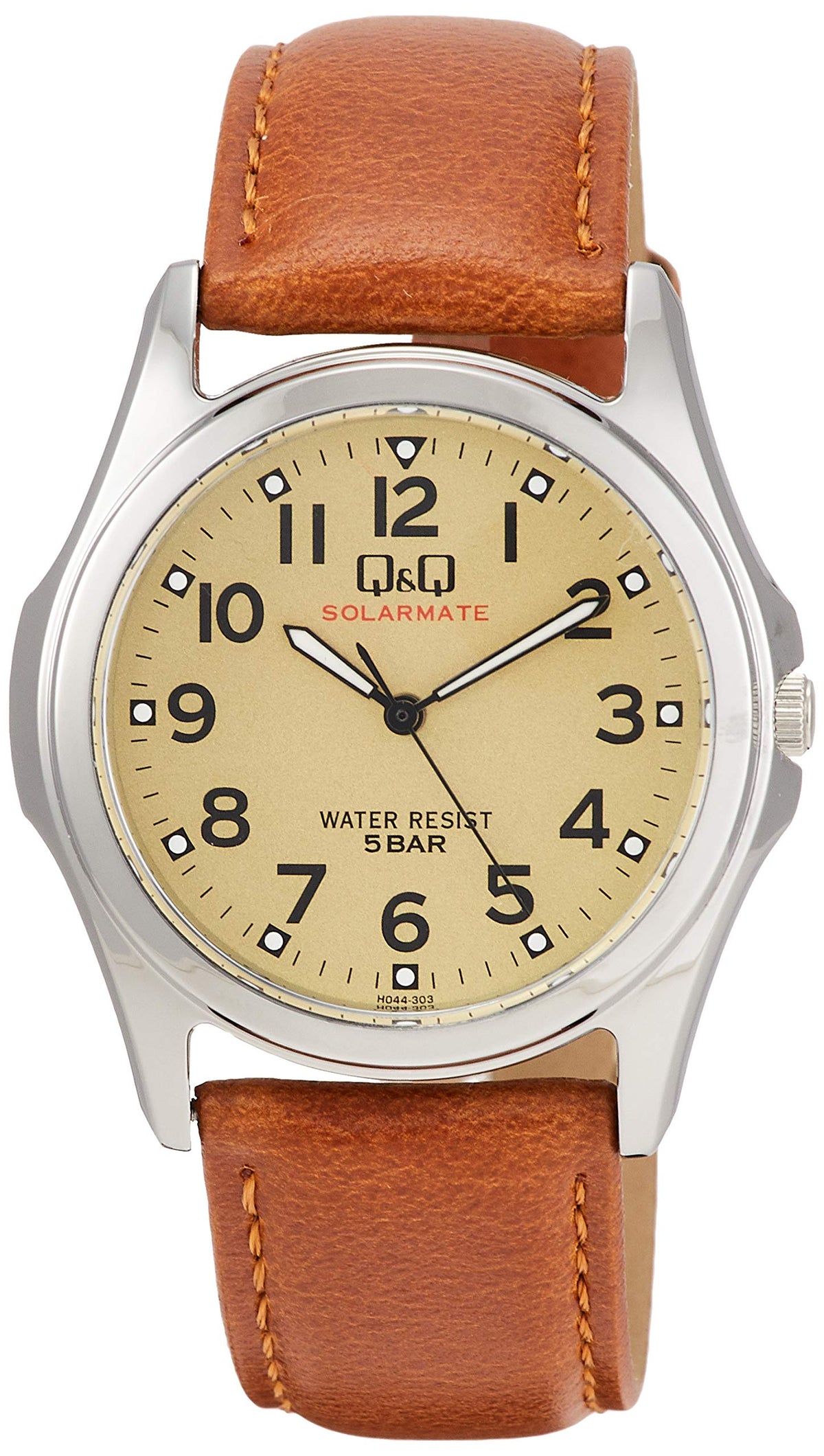 CITIZEN Q&Q Watch Solar Analog 5 ATM Water Resistant Leather Strap Brown Gold H044-303 Men’s