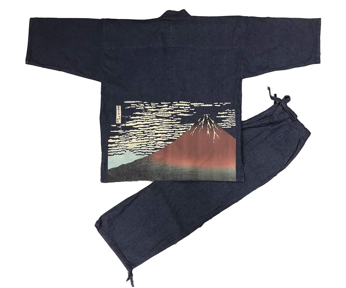 Edoten Men's Japan Denim Samue Pattern printed L.Navy Red Fuji 109.