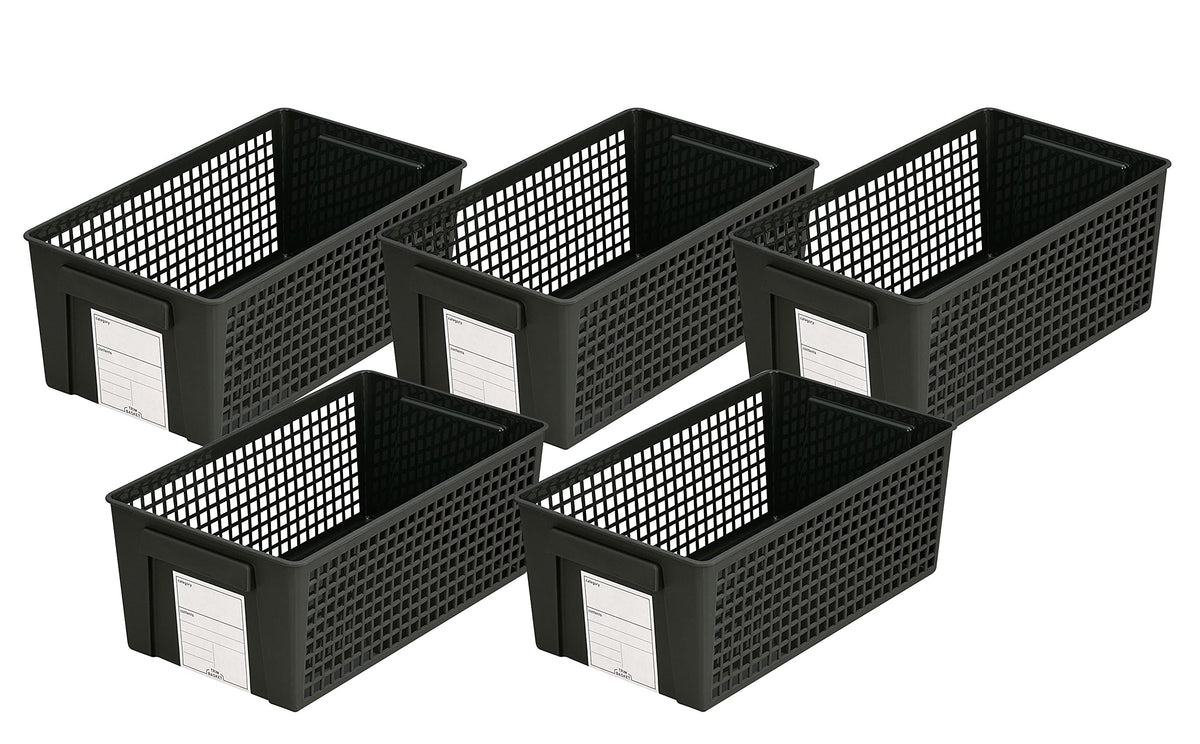 Inomata 96220 Storage Basket Trim Basket Wide, Set of 5, Black, Made in Japan, 6.5 x 11.3 x 11.3 inches (16.5 x 28.7 x 11.5 cm)