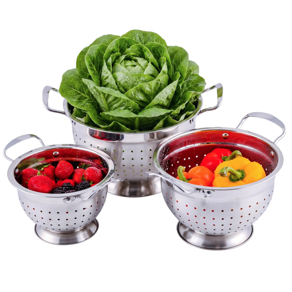 OVENTE Premium Stainless Steel Colander Set of 3, Silver C46263S