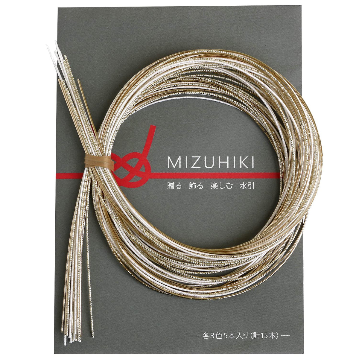 piece MIZUHIKI PHC-100-19 Mizuhiki Assorted Set with Leaflet, 5 Each of 3 Colors, Light