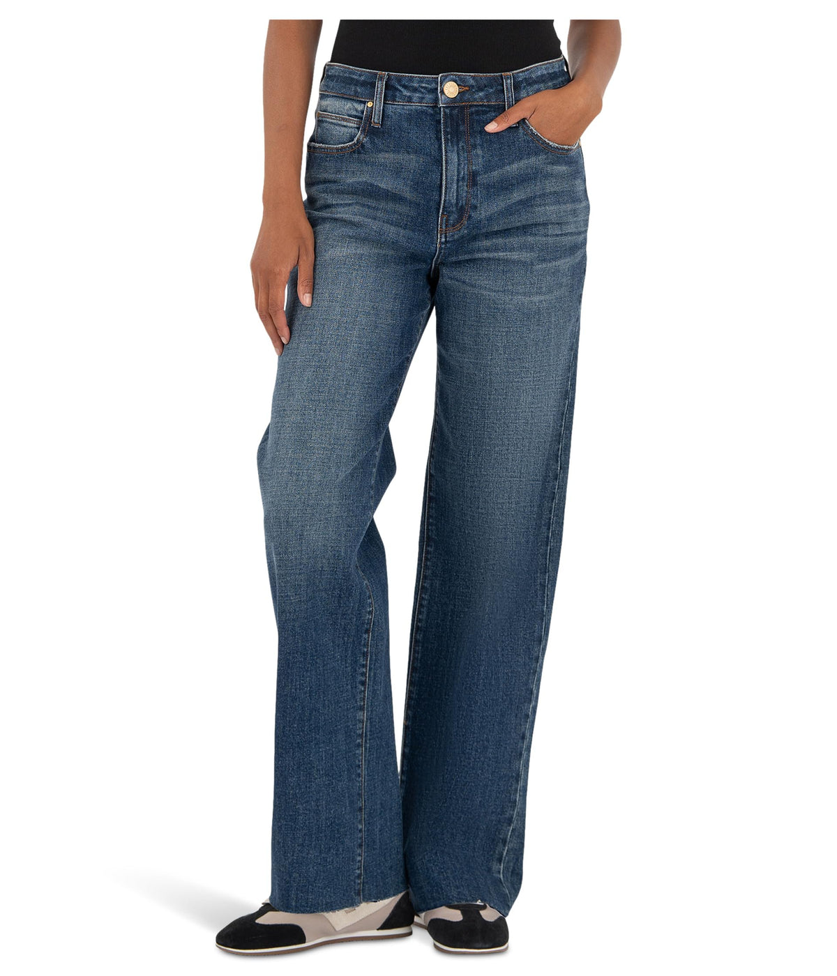 KUT from the Kloth Women's Sienna High-Rise Straight Leg-5 Pockets with Raw Hem in Wise 12 Inseam: 31
