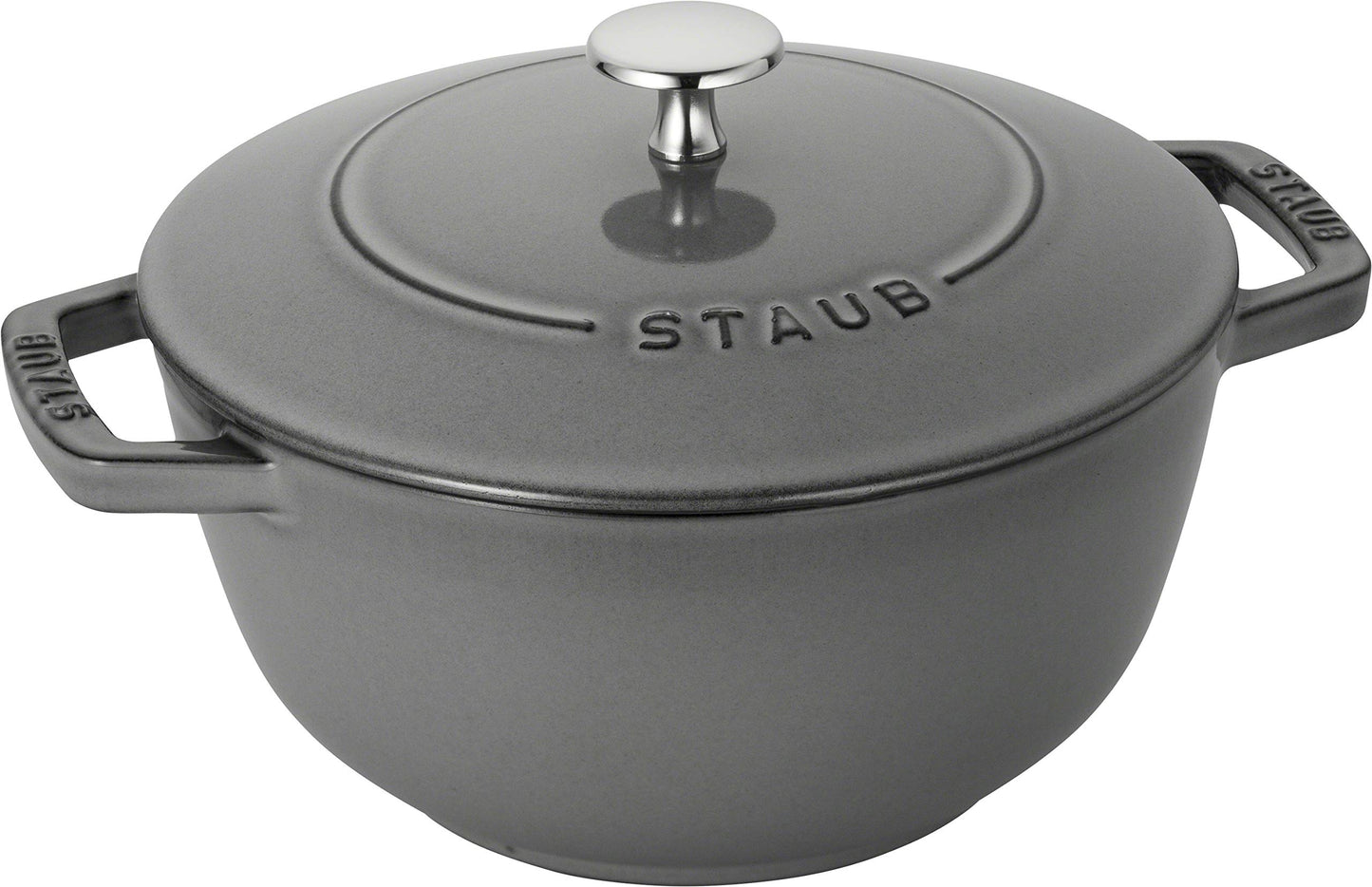 staub Wa-NABE 40501-010 Wanabe Gray L 20cm Two-Handed Cast Iron Pot, Rice Cooking, 3 Pieces, Induction Compatible